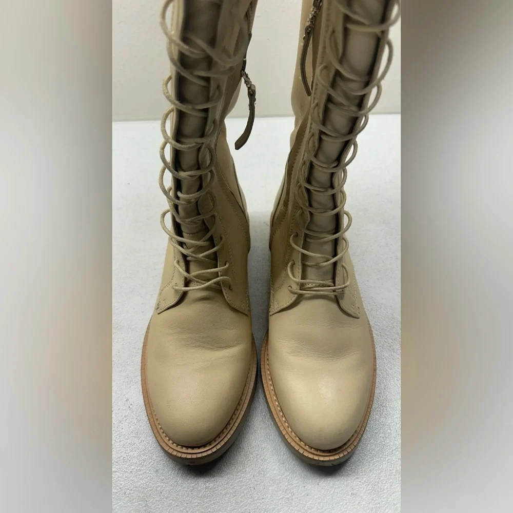 Sam Edelman Nance Lace Up Knee-High Boots, Cream, Size 7.5